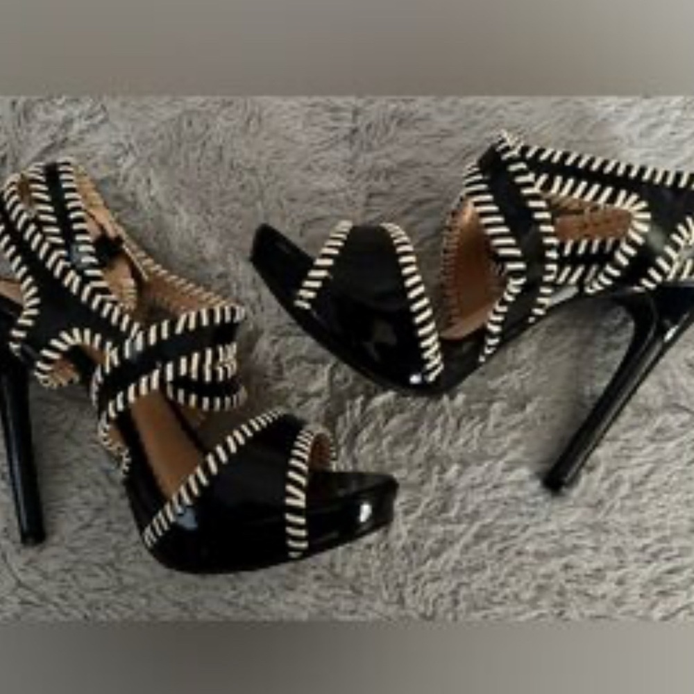Madison Black and White Strappy Heels